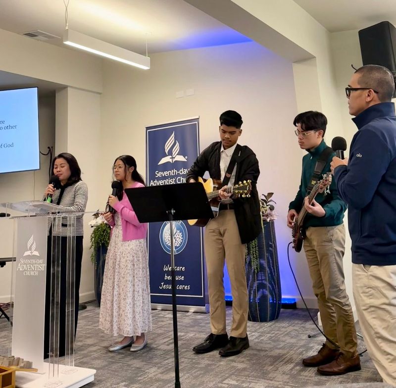 Praise team leading worship