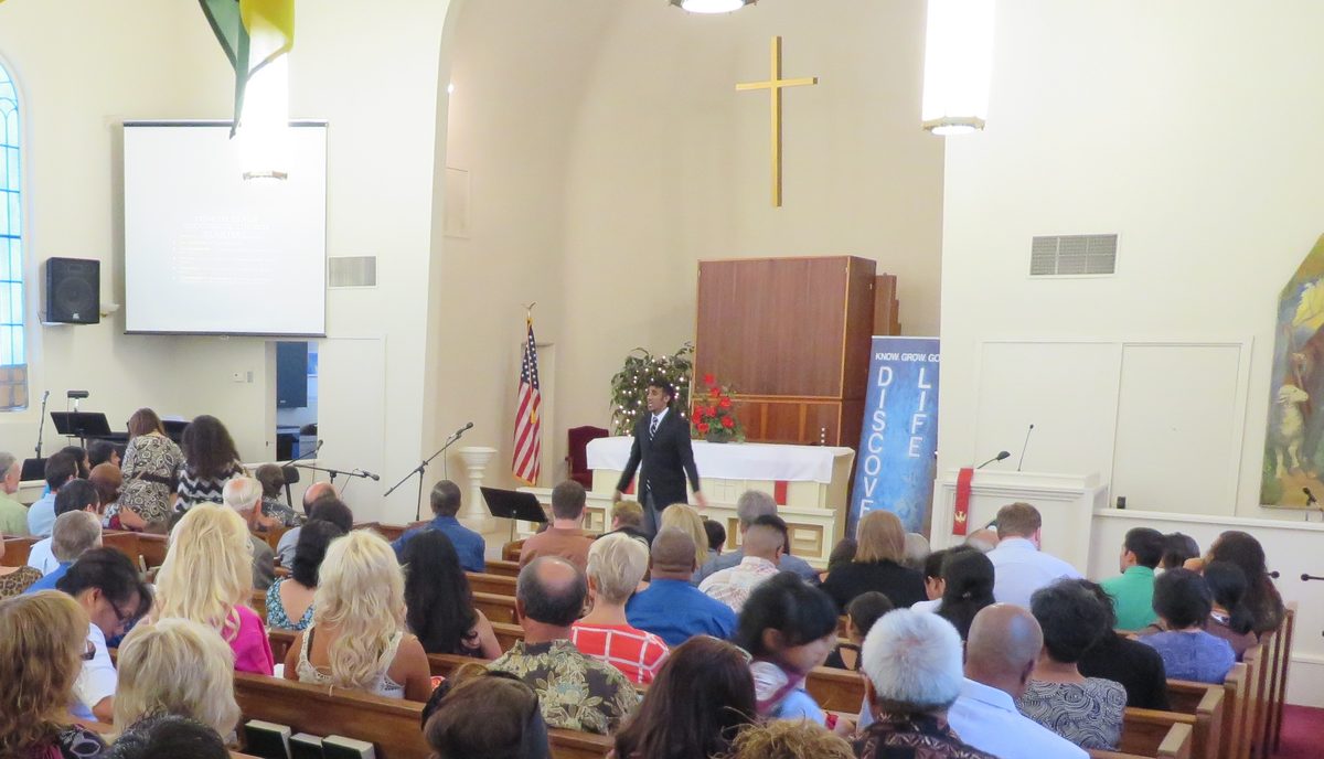 The sanctuary platform during a worship service